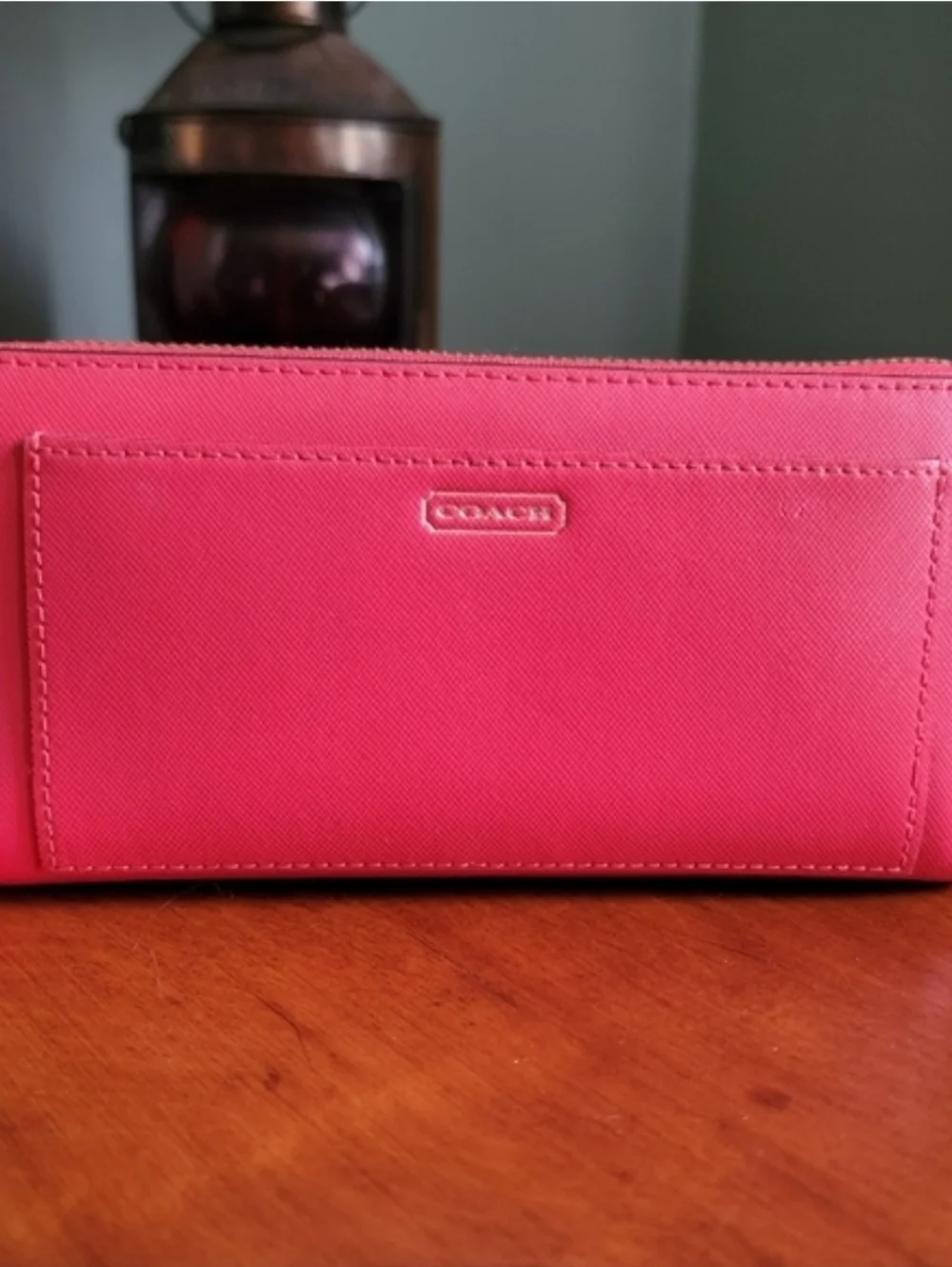 Coach 50427 Darcy Vermillion Red Crossgrain Leather Accordion Zip Wallet